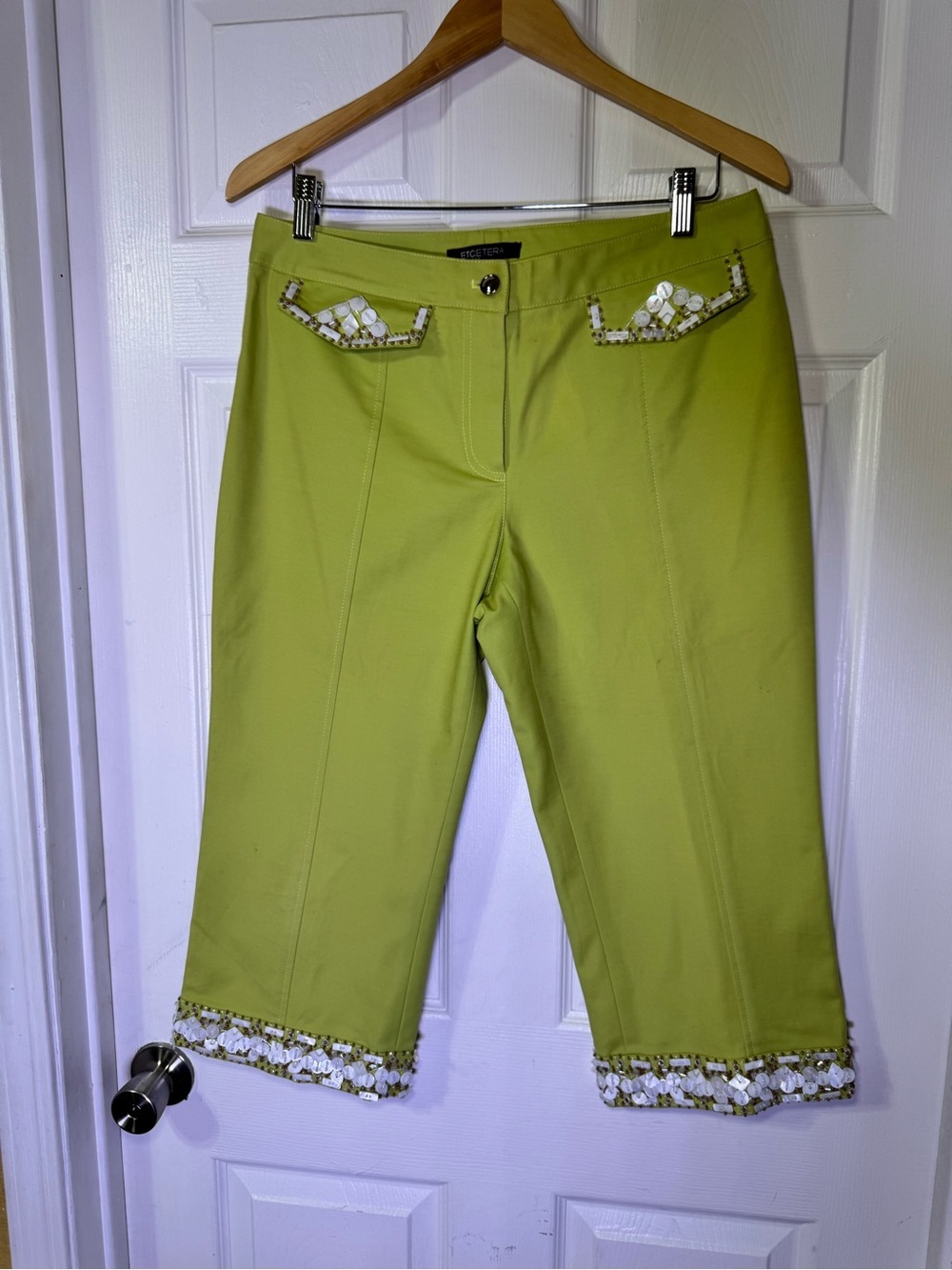 Etcetera Lime Beaded Trim Capri Pants